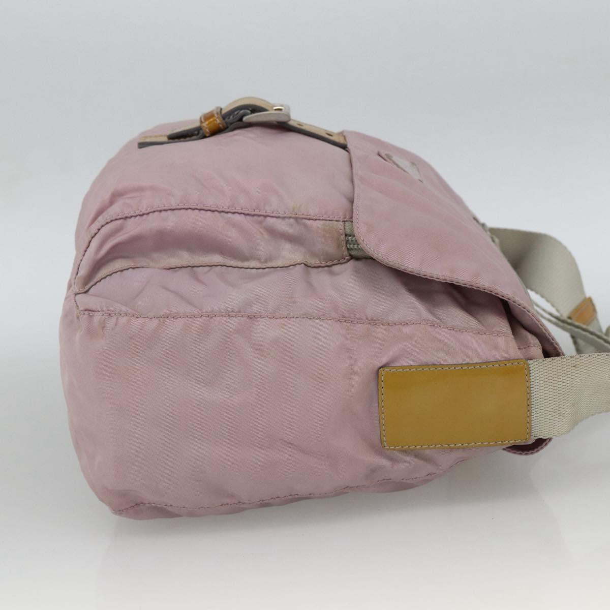 PRADA Shoulder Bag Nylon Pink Silver Auth ARZ292