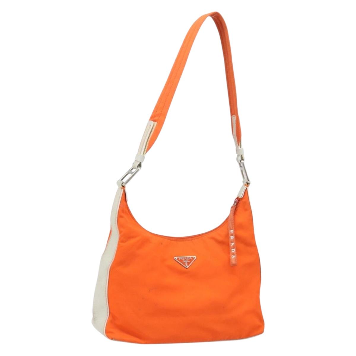 PRADA Shoulder Bag Nylon Orange Silver Auth ARZ293