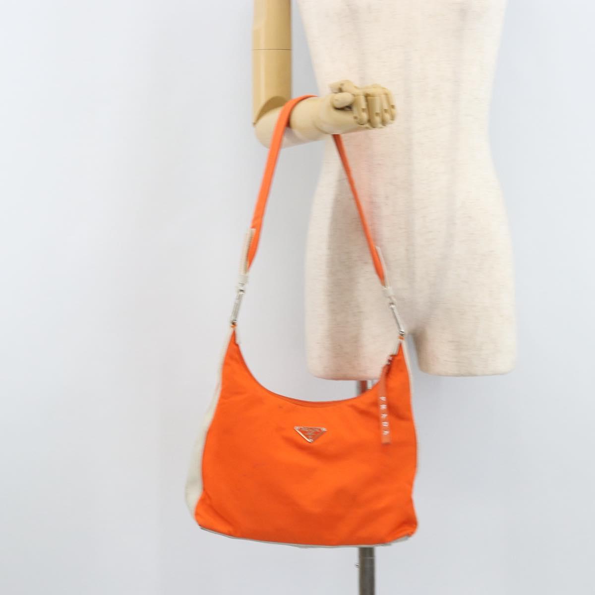 PRADA Shoulder Bag Nylon Orange Silver Auth ARZ293