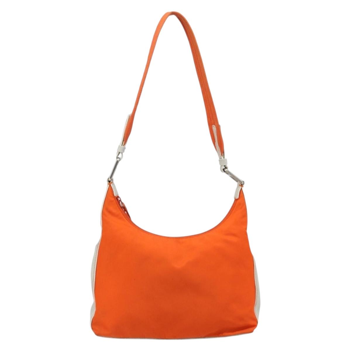 PRADA Shoulder Bag Nylon Orange Silver Auth ARZ293