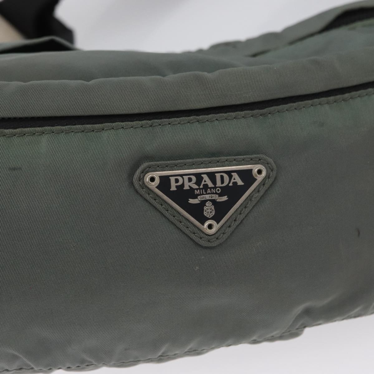 PRADA Body Bag Nylon Green Silver Auth ARZ294