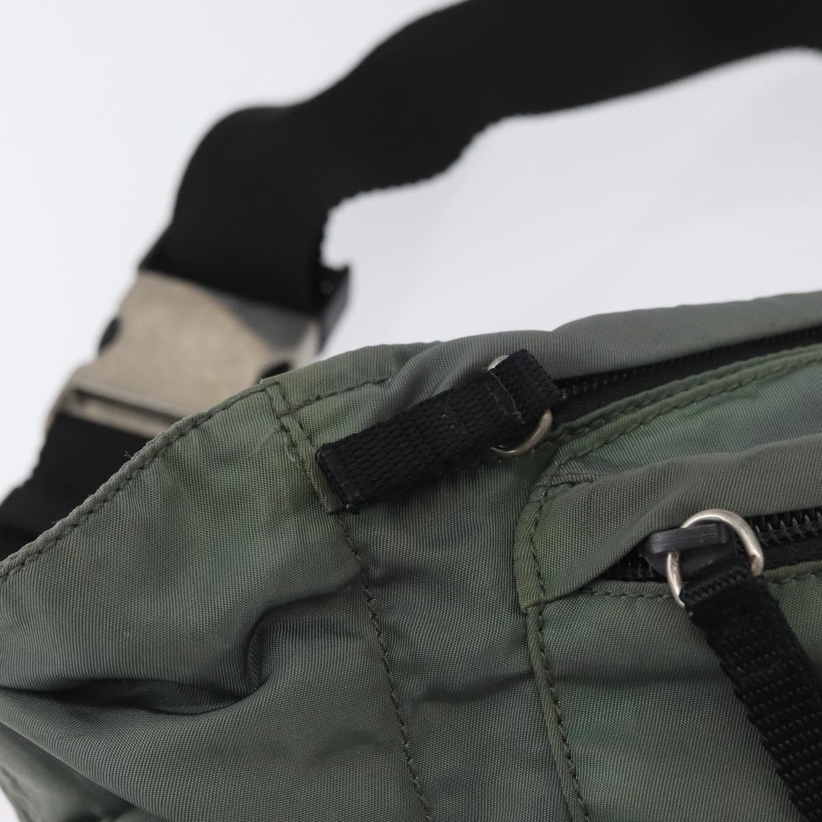 PRADA Body Bag Nylon Green Silver Auth ARZ294