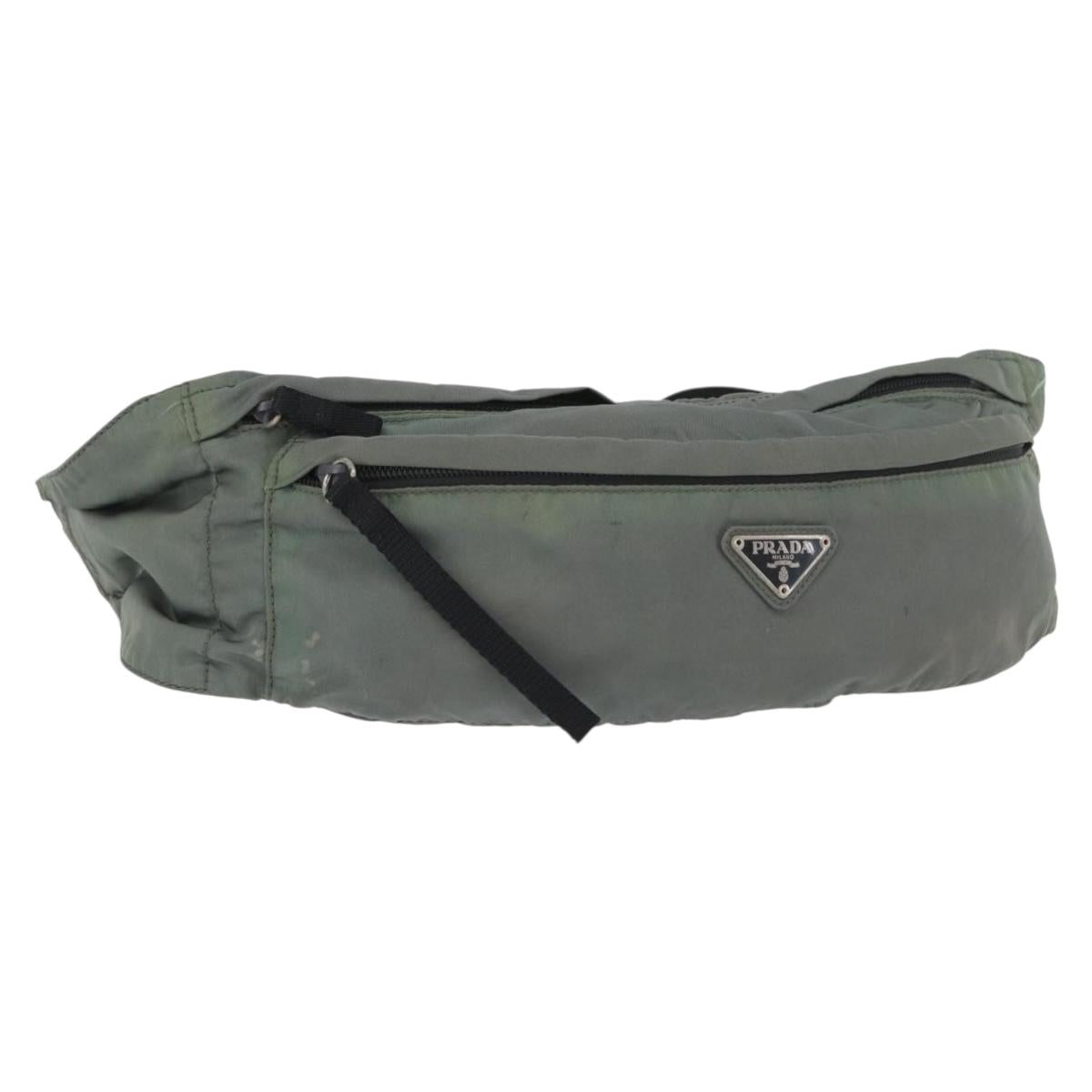 PRADA Body Bag Nylon Green Silver Auth ARZ294