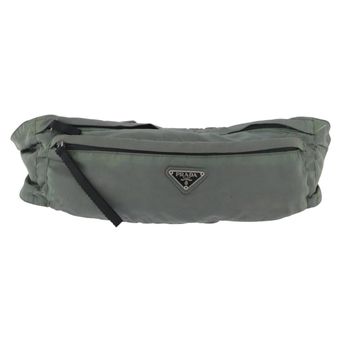 PRADA Body Bag Nylon Green Silver Auth ARZ294