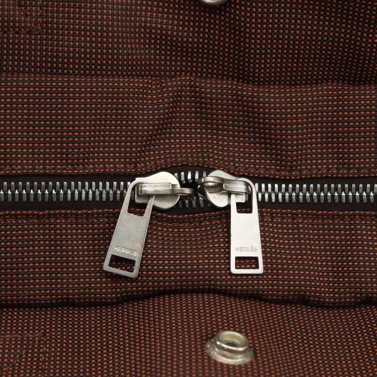 HERMES Her Line MM Hand Bag Canvas Brown Silver Auth ARZ296