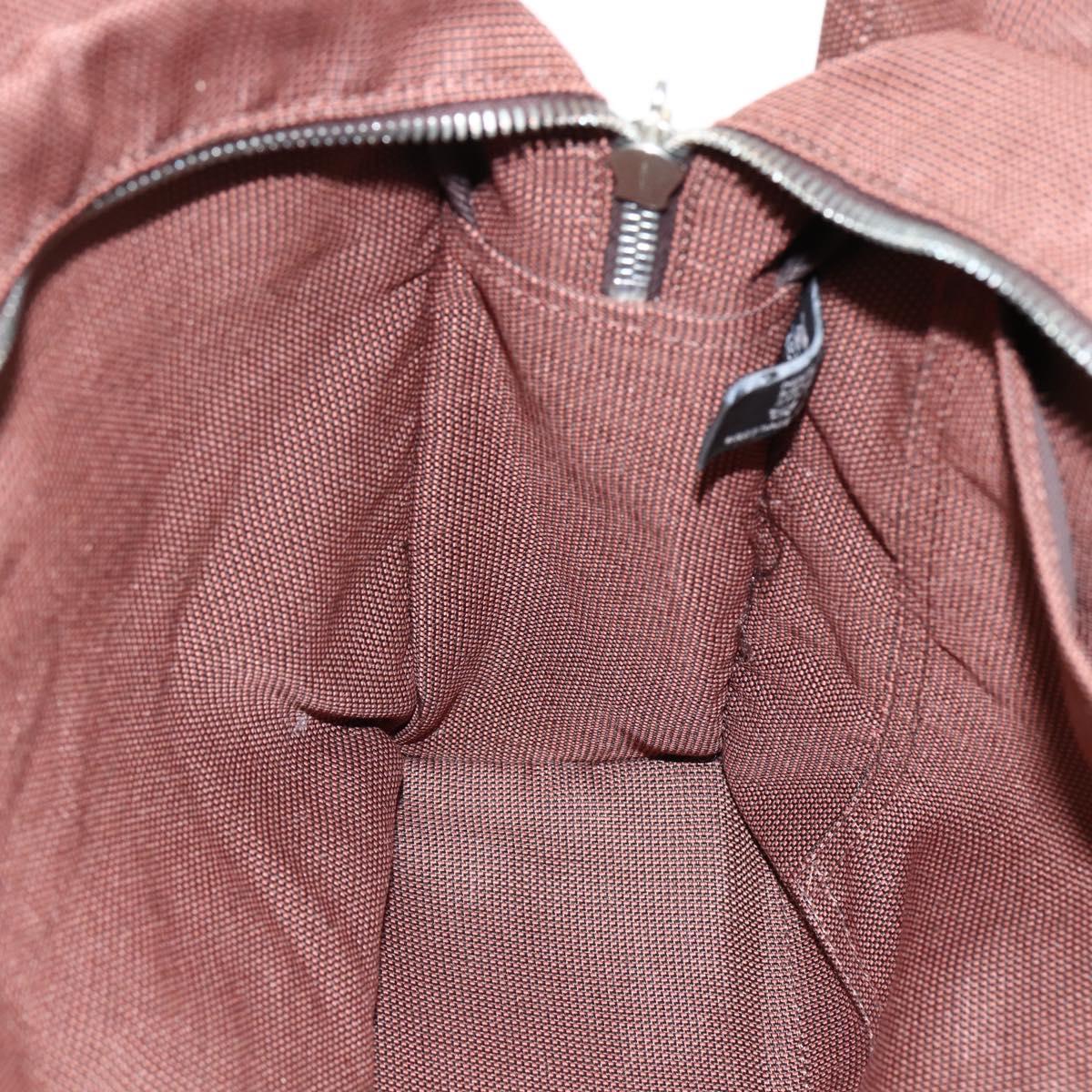 HERMES Her Line MM Hand Bag Canvas Brown Silver Auth ARZ296