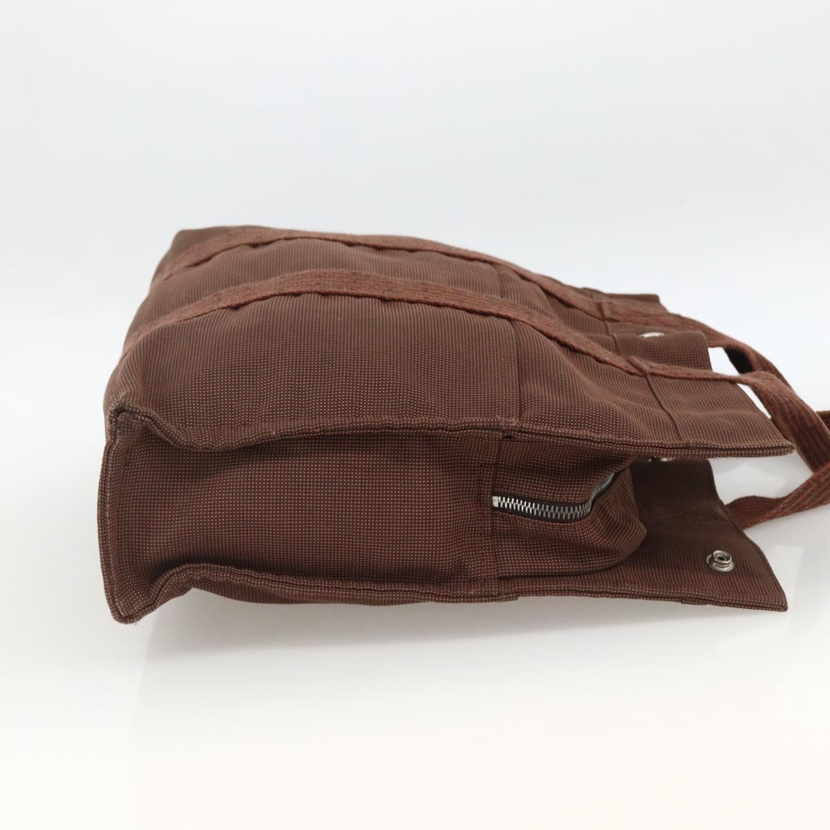 HERMES Her Line MM Hand Bag Canvas Brown Silver Auth ARZ296