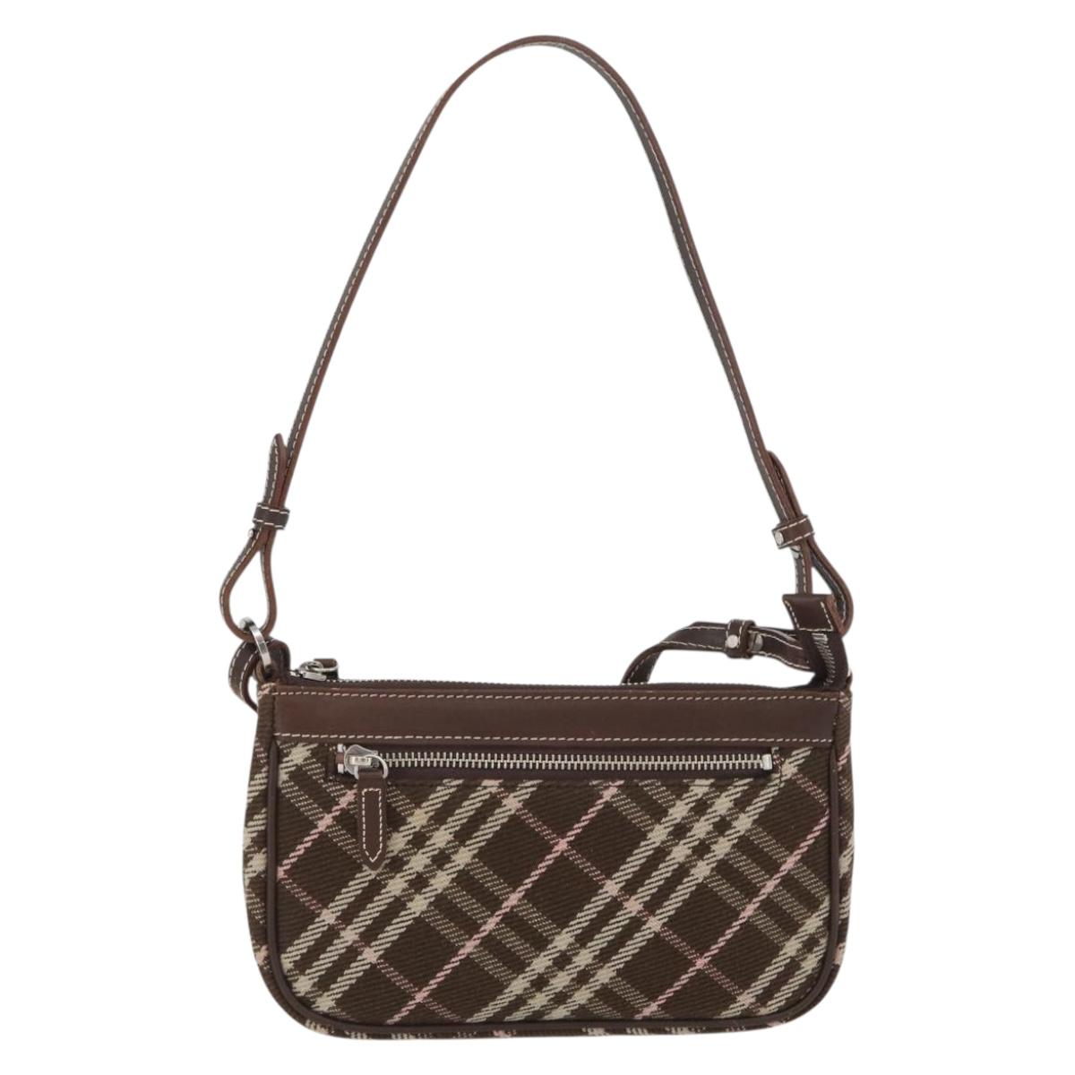BURBERRY Nova Check Blue Label Shoulder Bag 2way Brown Silver Auth ARZ297A