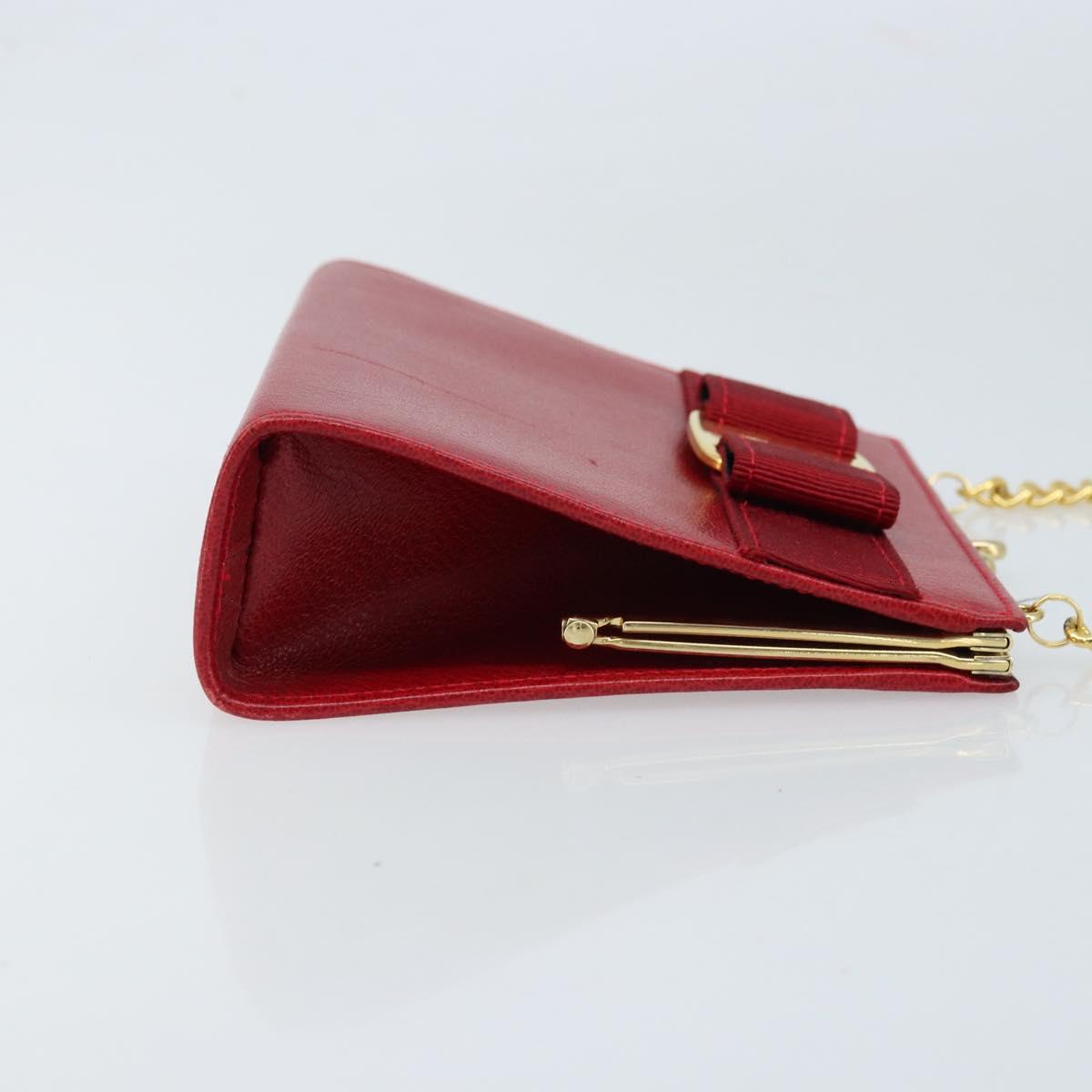 Salvatore Ferragamo Vala Chain Shoulder Bag Leather Red Gold Auth ARZ298