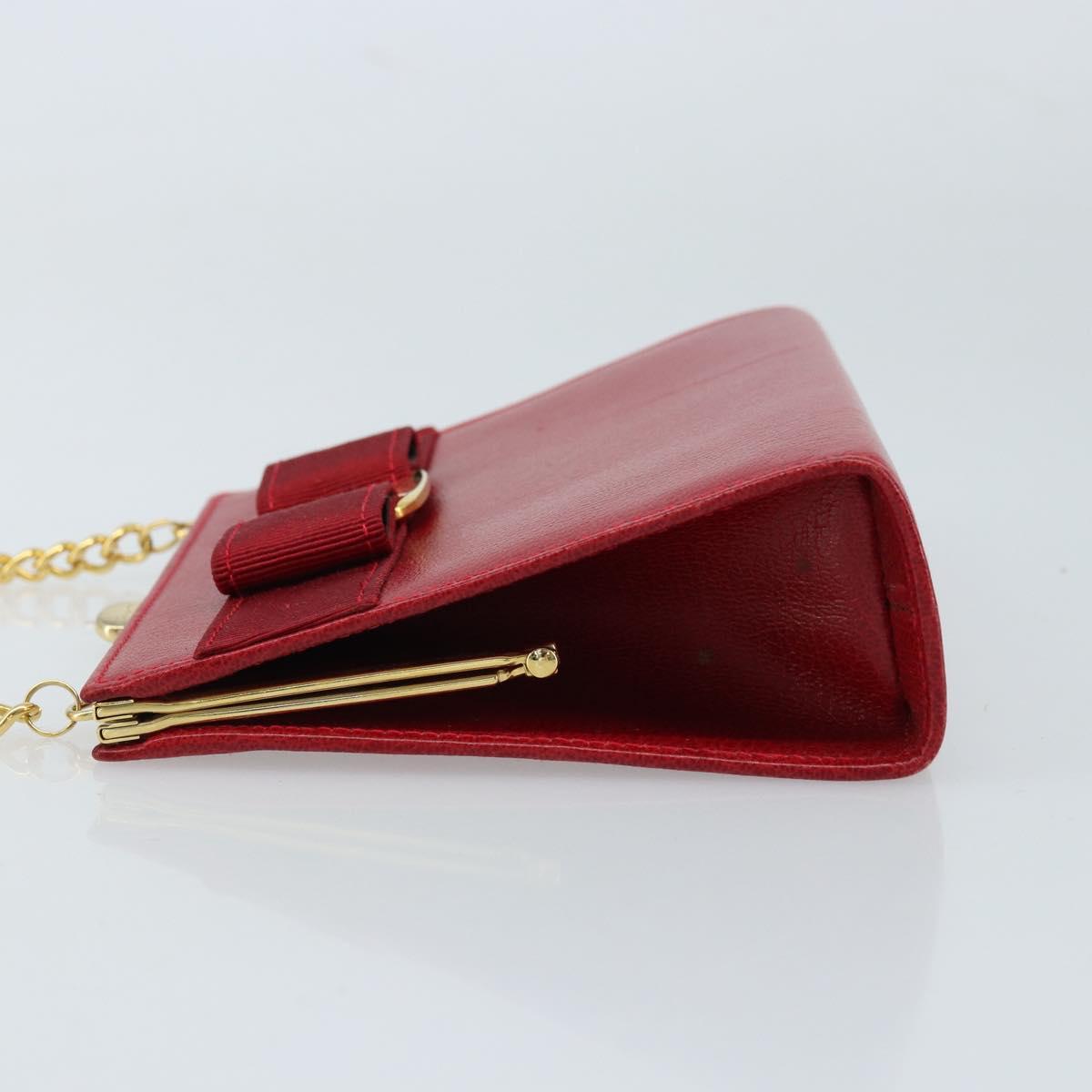 Salvatore Ferragamo Vala Chain Shoulder Bag Leather Red Gold Auth ARZ298