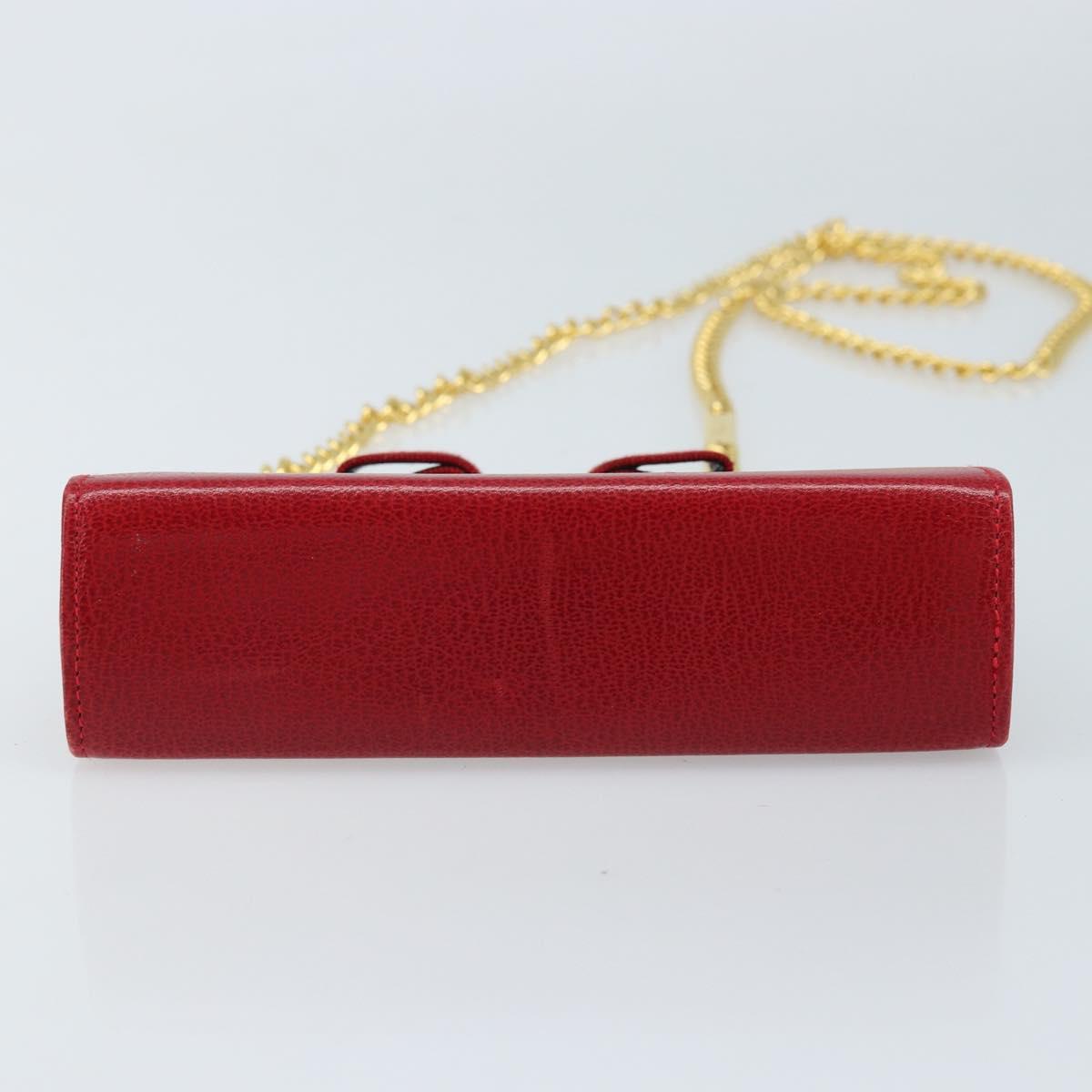 Salvatore Ferragamo Vala Chain Shoulder Bag Leather Red Gold Auth ARZ298