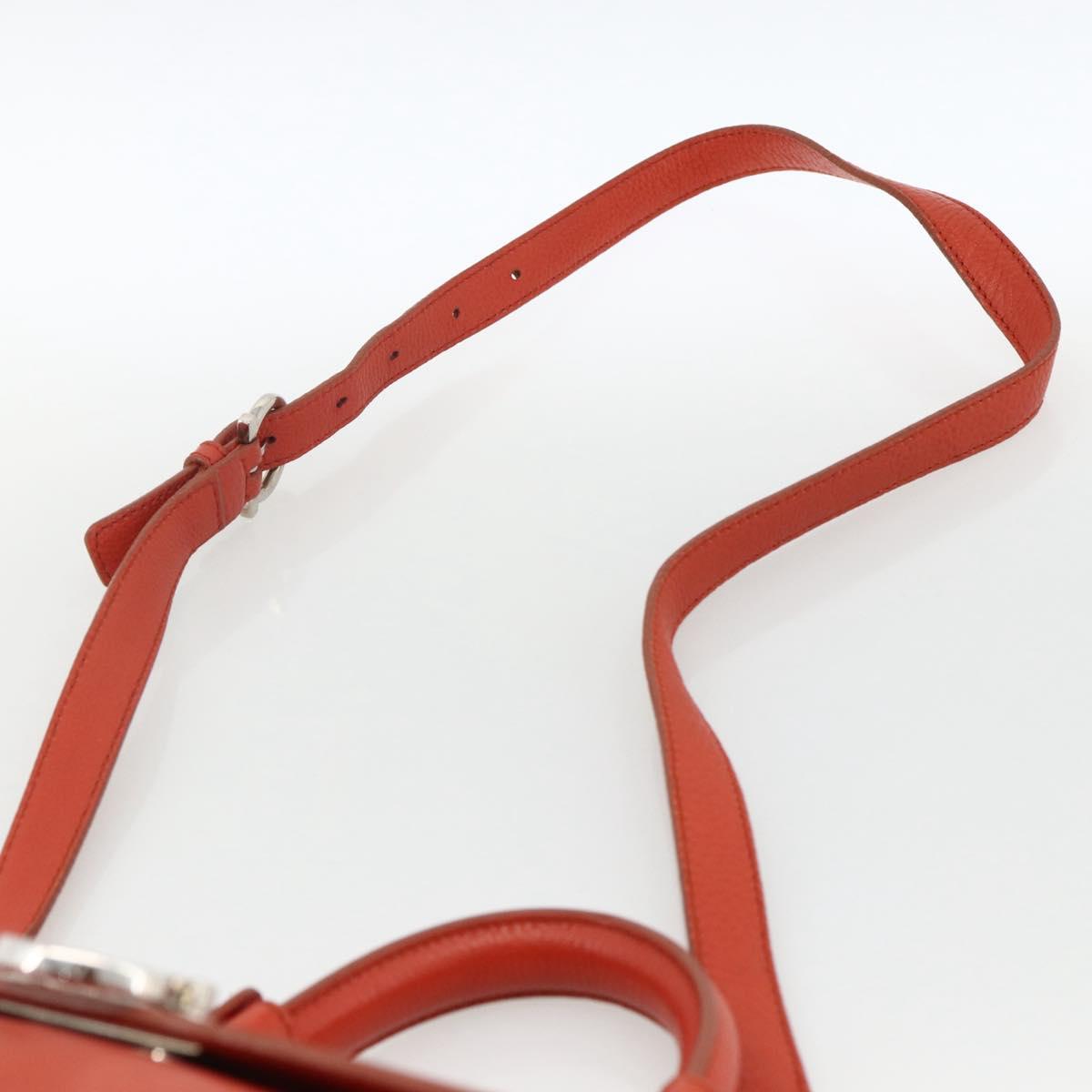 Salvatore Ferragamo Gancini Hand Bag Leather 2way Red Silver Auth ARZ300A