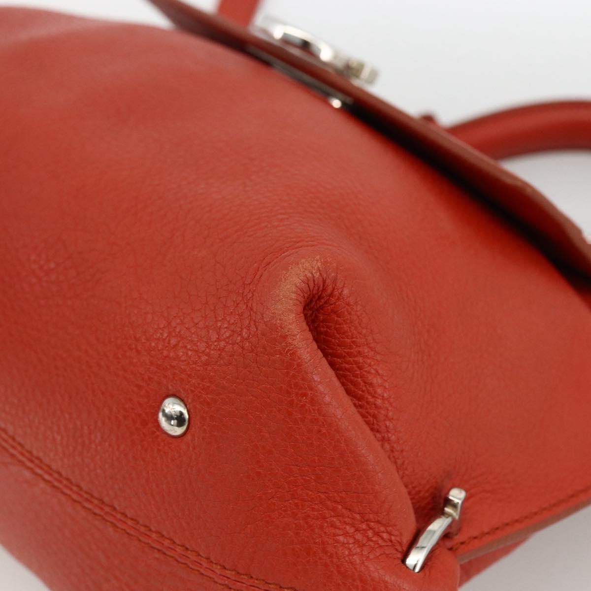 Salvatore Ferragamo Gancini Hand Bag Leather 2way Red Silver Auth ARZ300A