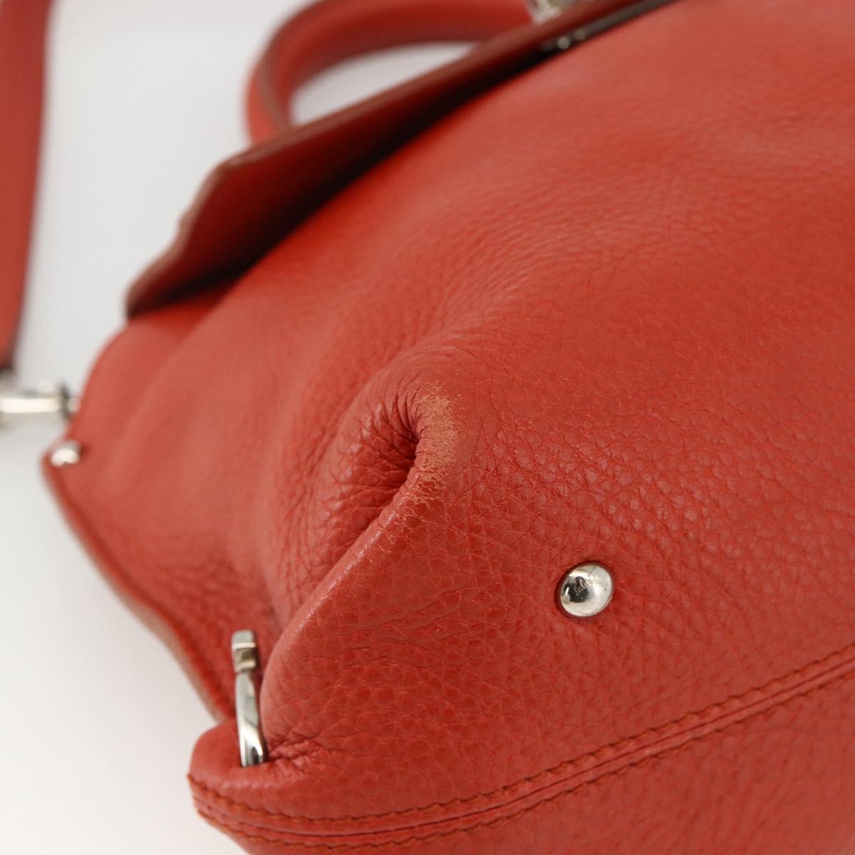 Salvatore Ferragamo Gancini Hand Bag Leather 2way Red Silver Auth ARZ300A