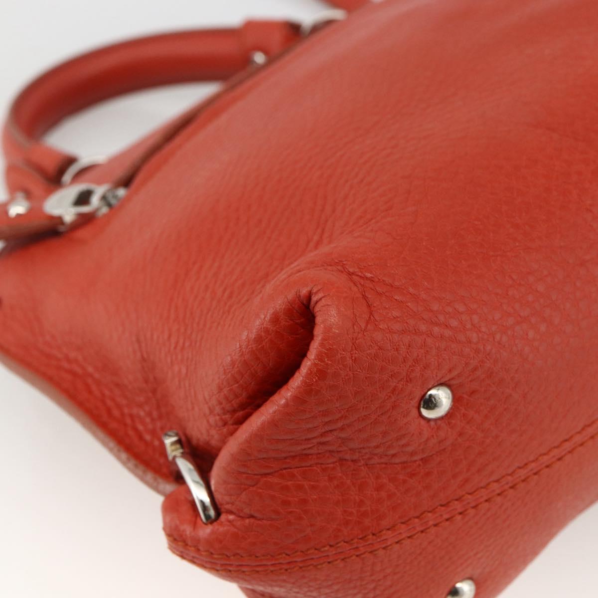 Salvatore Ferragamo Gancini Hand Bag Leather 2way Red Silver Auth ARZ300A