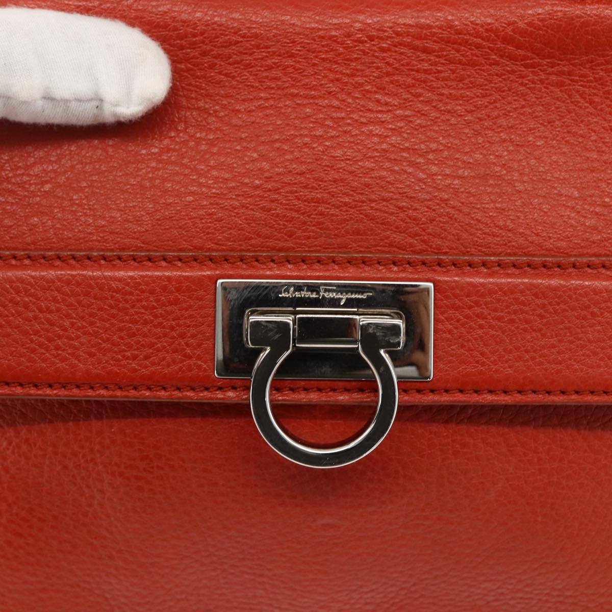 Salvatore Ferragamo Gancini Hand Bag Leather 2way Red Silver Auth ARZ300A