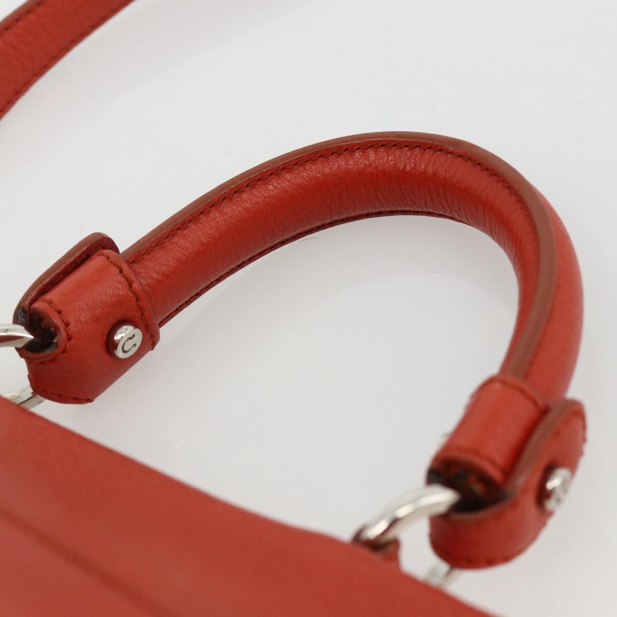 Salvatore Ferragamo Gancini Hand Bag Leather 2way Red Silver Auth ARZ300A