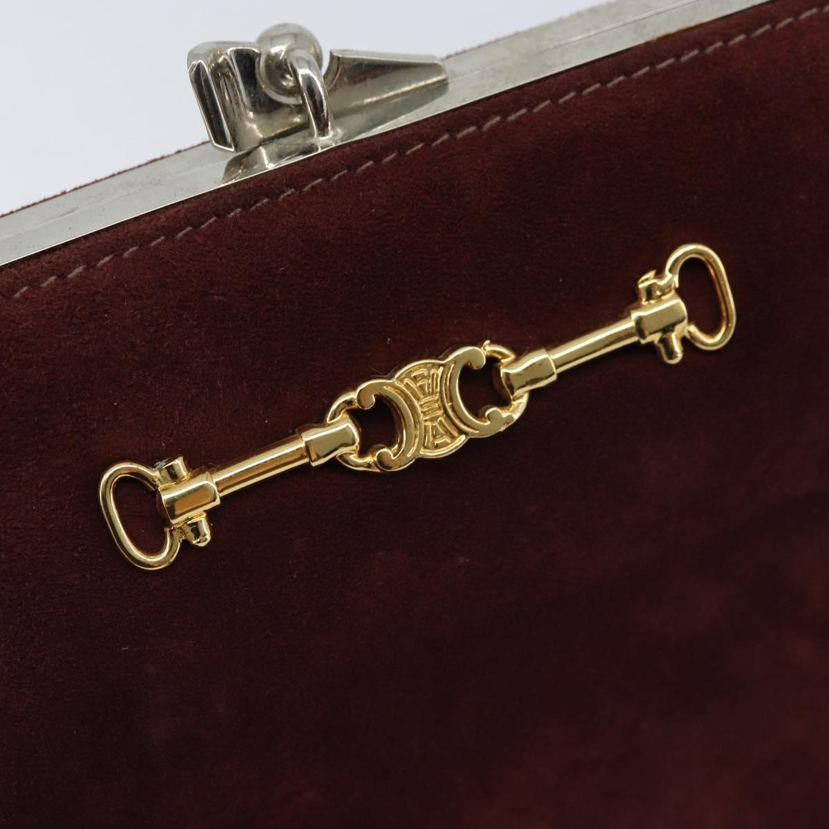 CELINE Horsebit Chain Shoulder Bag Suede Bordeaux Gold Auth ARZ301V