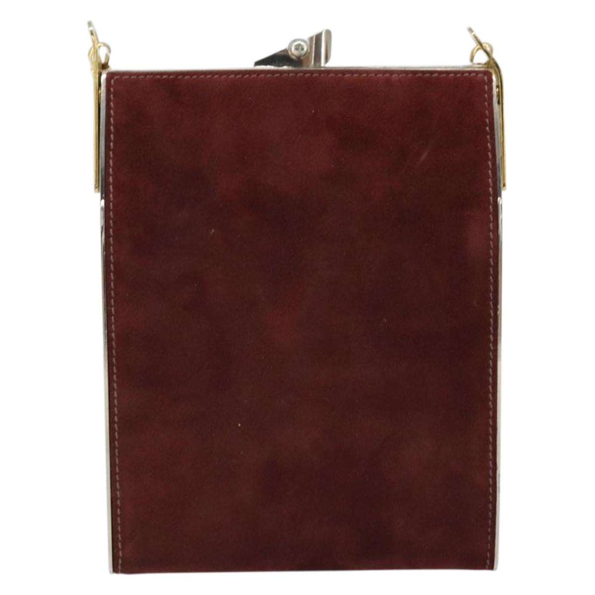 CELINE Horsebit Chain Shoulder Bag Suede Bordeaux Gold Auth ARZ301V