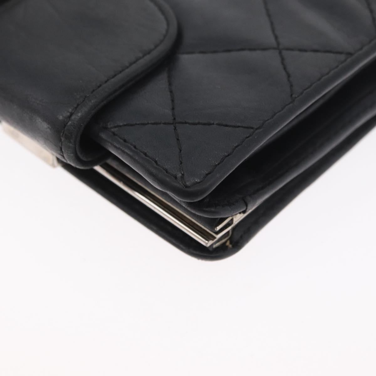 CHANEL Matelasse Cambon Line Wallet Leather Black Silver CC Auth ARZ302