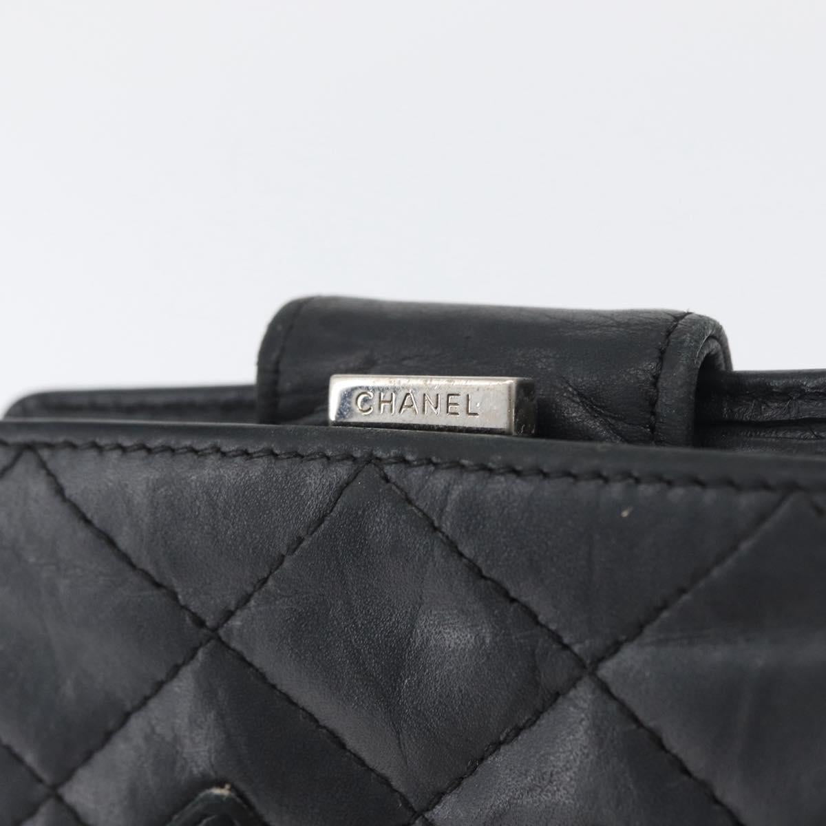CHANEL Matelasse Cambon Line Wallet Leather Black Silver CC Auth ARZ302