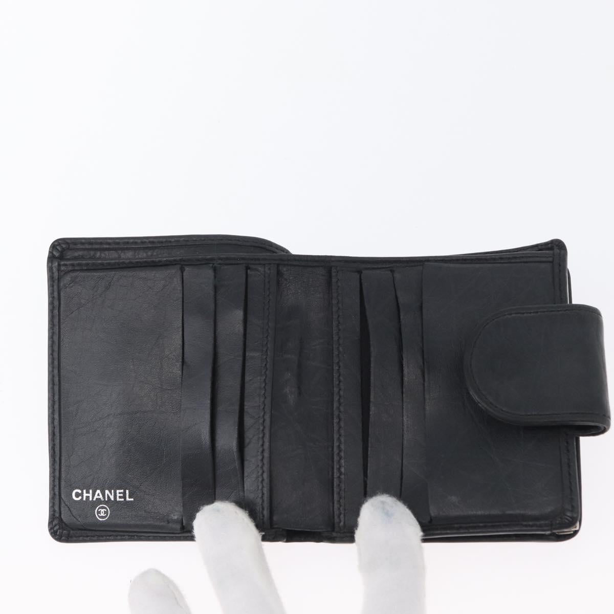 CHANEL Matelasse Cambon Line Wallet Leather Black Silver CC Auth ARZ302