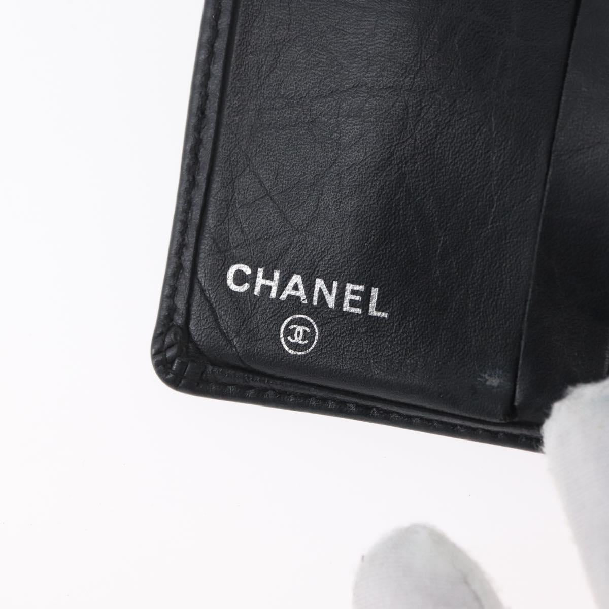 CHANEL Matelasse Cambon Line Wallet Leather Black Silver CC Auth ARZ302