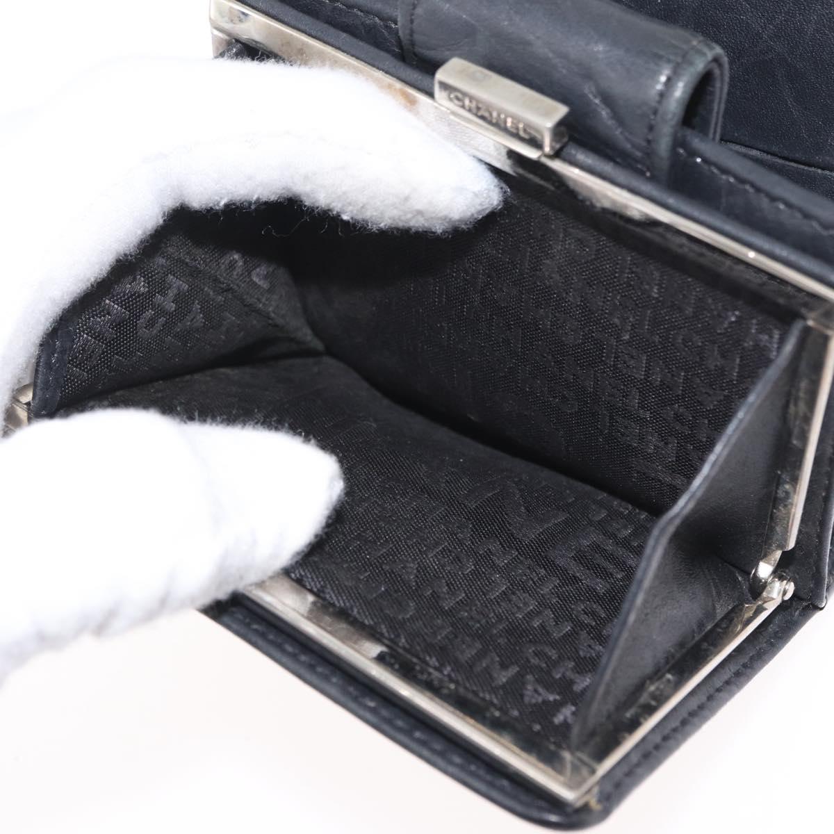 CHANEL Matelasse Cambon Line Wallet Leather Black Silver CC Auth ARZ302
