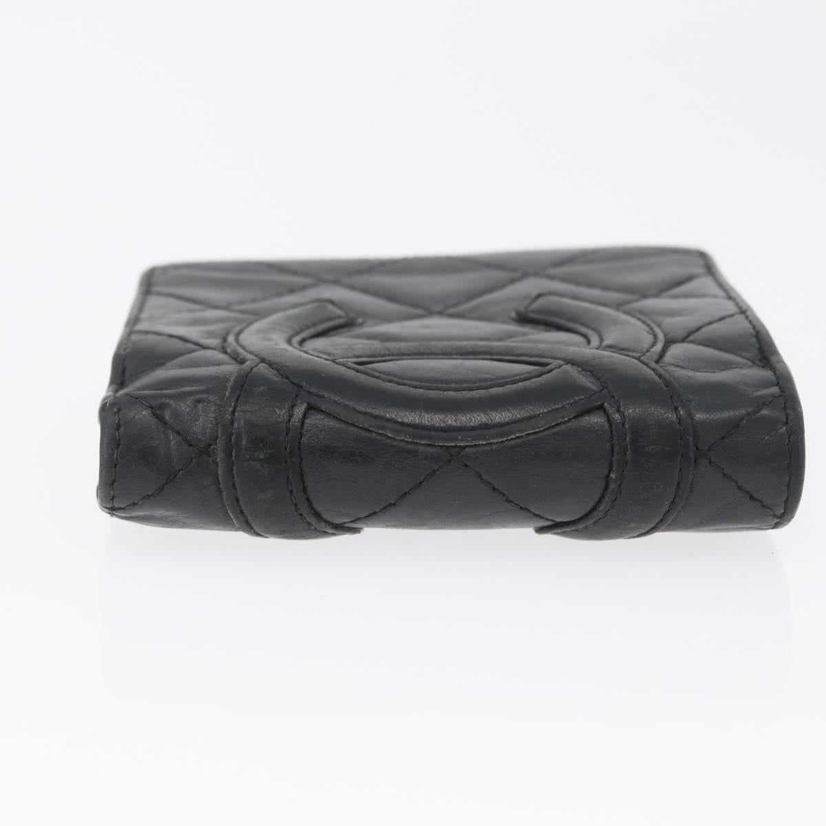 CHANEL Matelasse Cambon Line Wallet Leather Black Silver CC Auth ARZ302