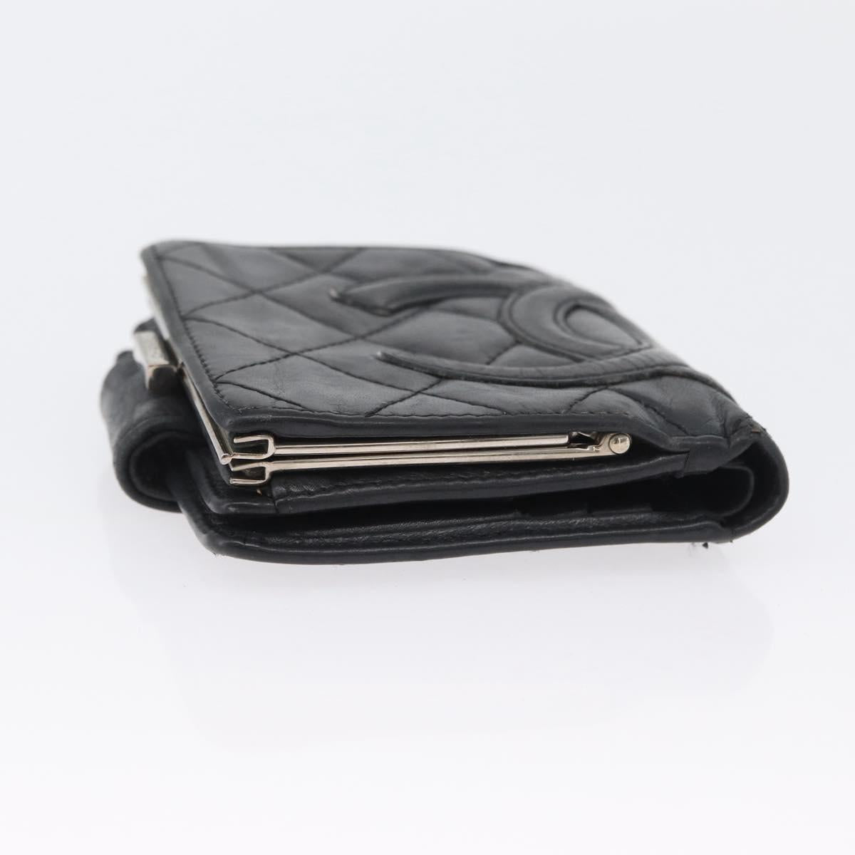 CHANEL Matelasse Cambon Line Wallet Leather Black Silver CC Auth ARZ302