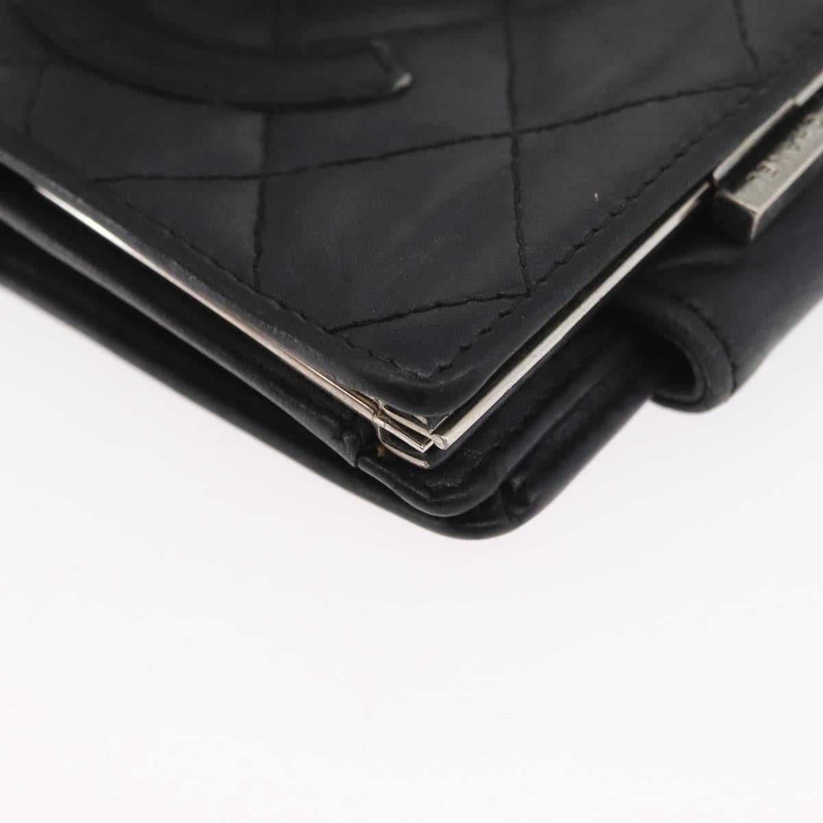 CHANEL Matelasse Cambon Line Wallet Leather Black Silver CC Auth ARZ302