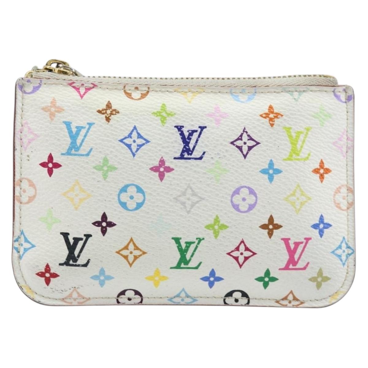 LOUIS VUITTON Multicolor Pochette Cles NM Coin Purse White M93734 LV Auth ARZ305