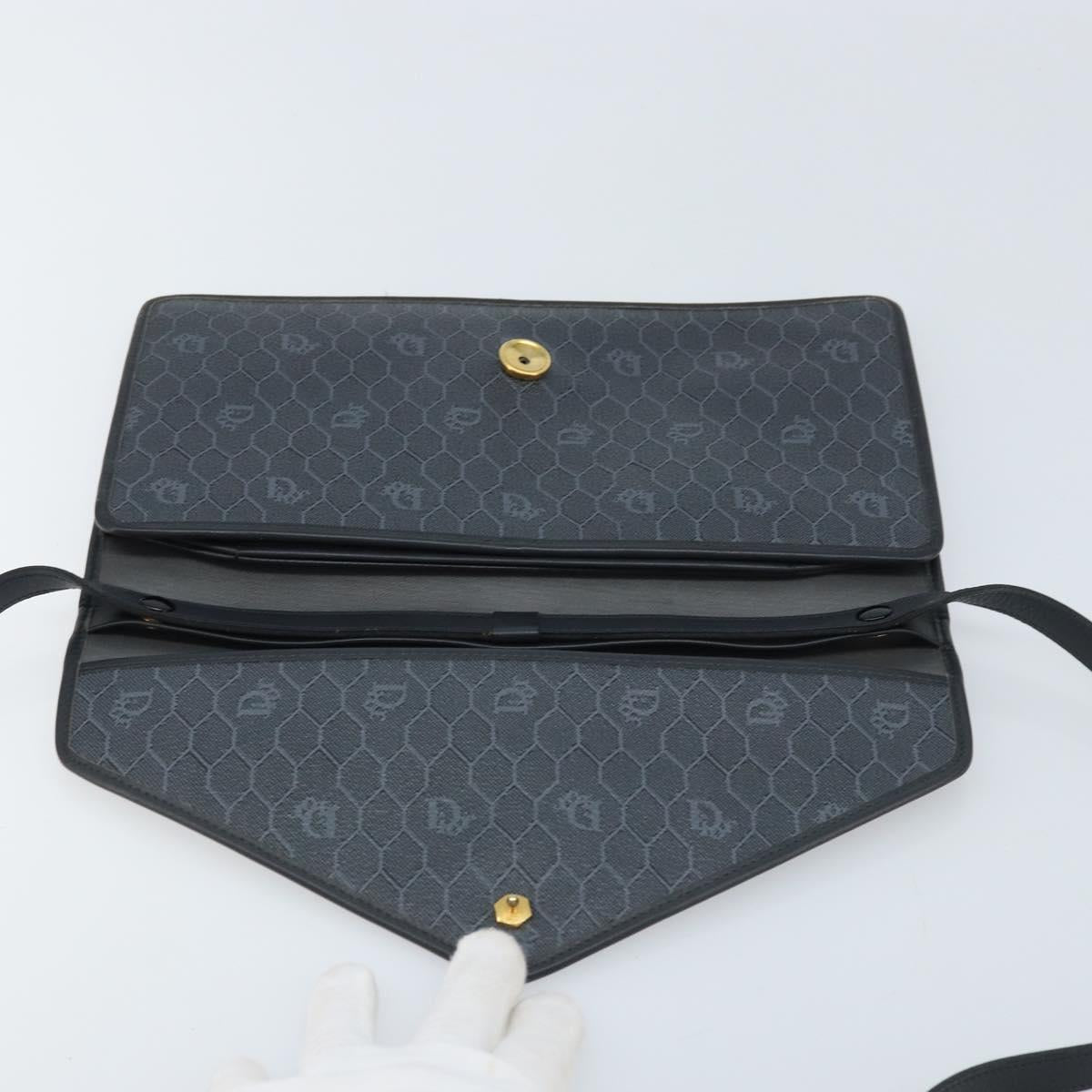 Christian Dior Honeycomb Canvas Shoulder Bag PVC Black Gold Auth ARZ307