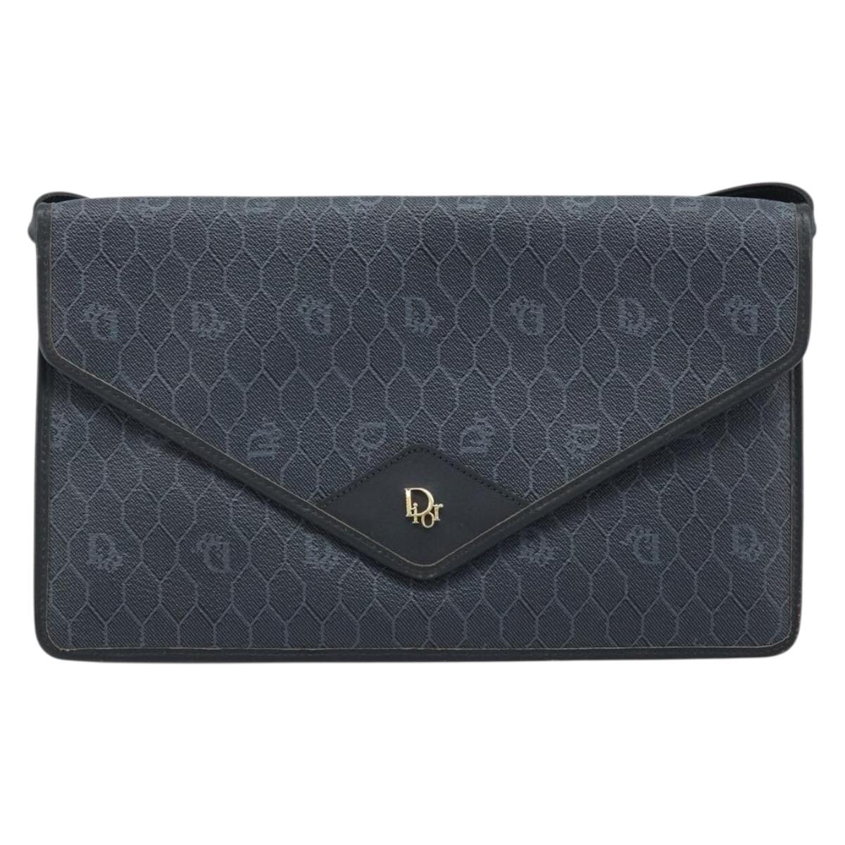 Christian Dior Honeycomb Canvas Shoulder Bag PVC Black Gold Auth ARZ307