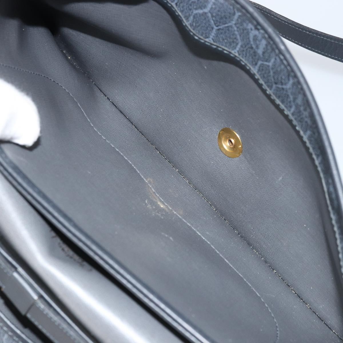 Christian Dior Honeycomb Canvas Shoulder Bag PVC Black Gold Auth ARZ307