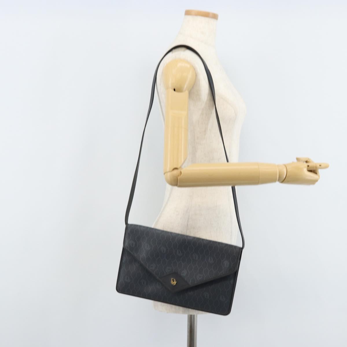 Christian Dior Honeycomb Canvas Shoulder Bag PVC Black Gold Auth ARZ307