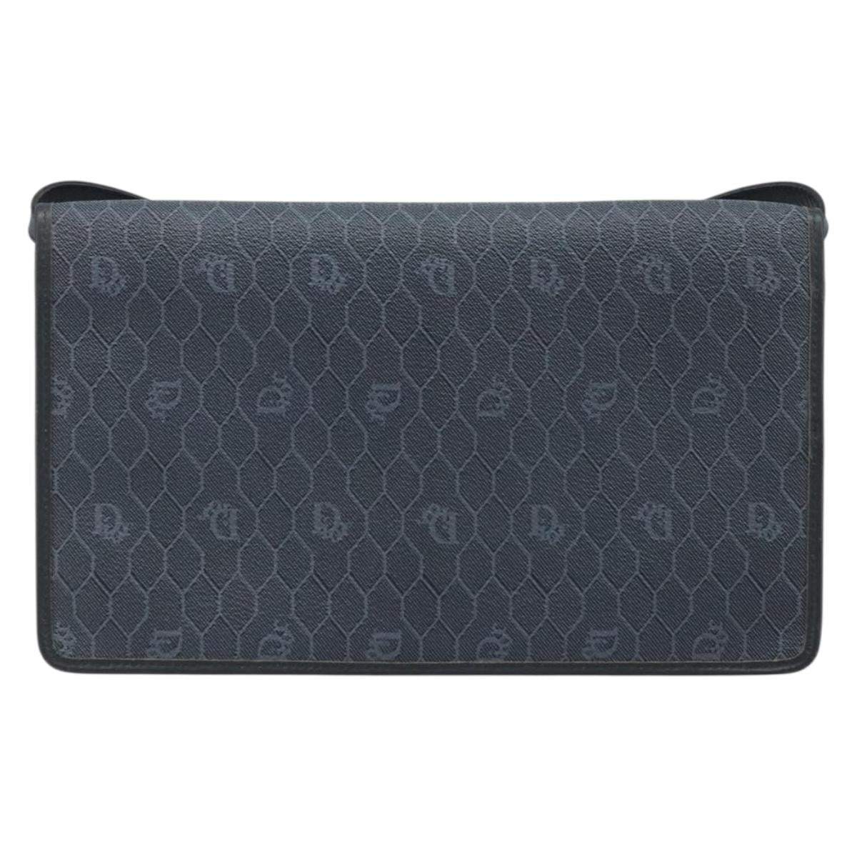 Christian Dior Honeycomb Canvas Shoulder Bag PVC Black Gold Auth ARZ307