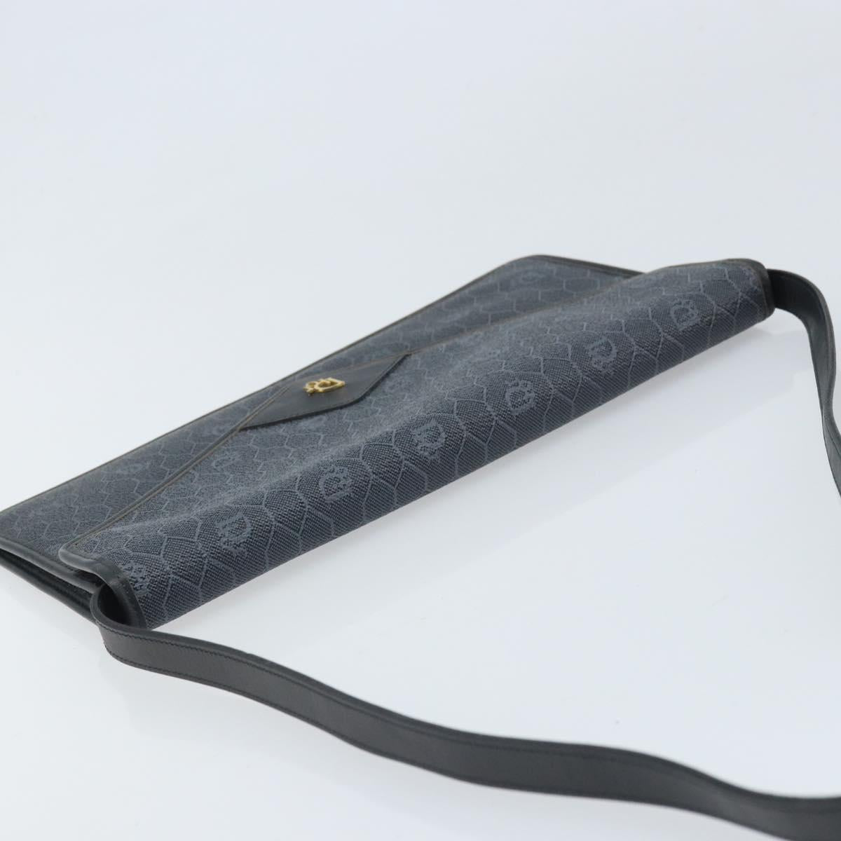 Christian Dior Honeycomb Canvas Shoulder Bag PVC Black Gold Auth ARZ307