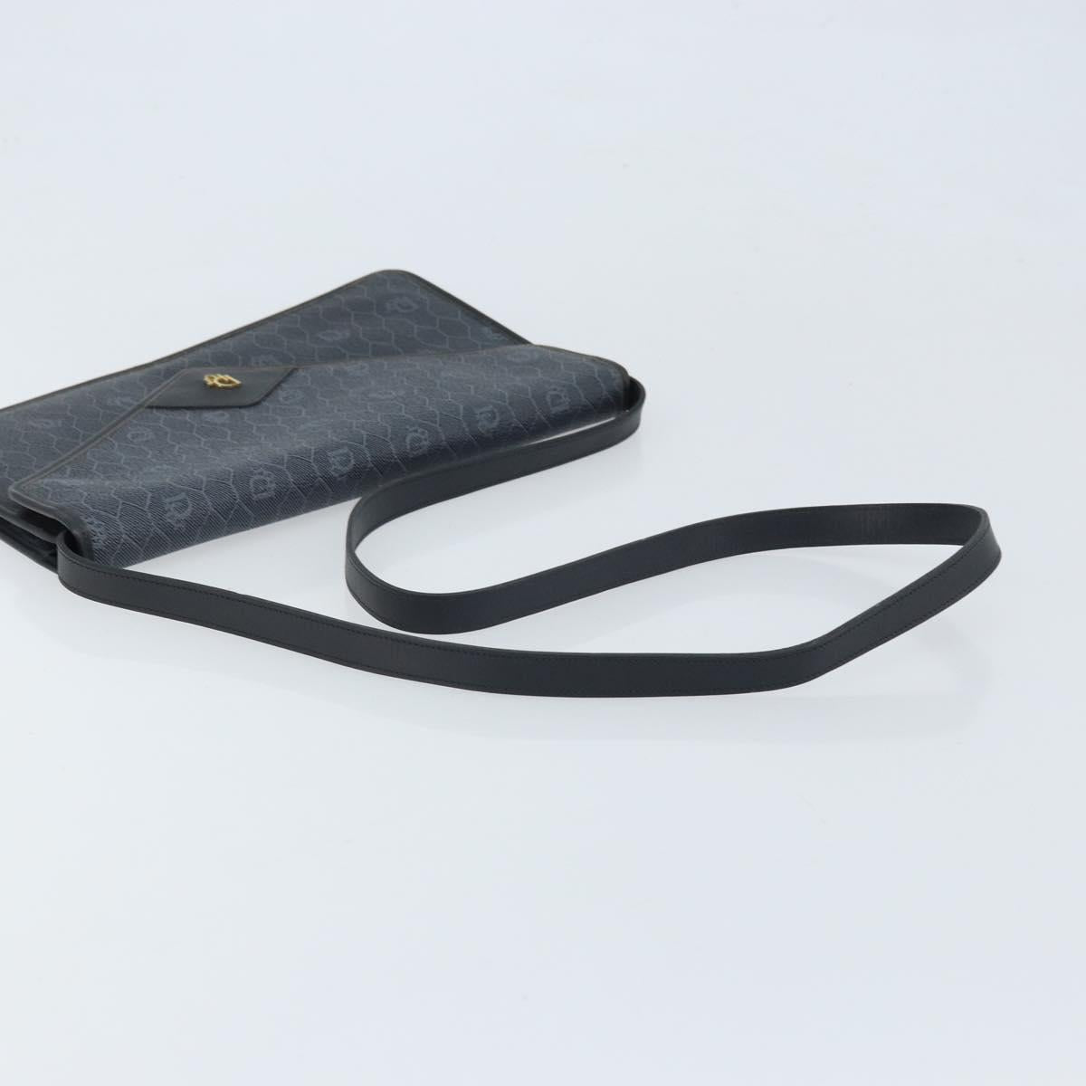 Christian Dior Honeycomb Canvas Shoulder Bag PVC Black Gold Auth ARZ307