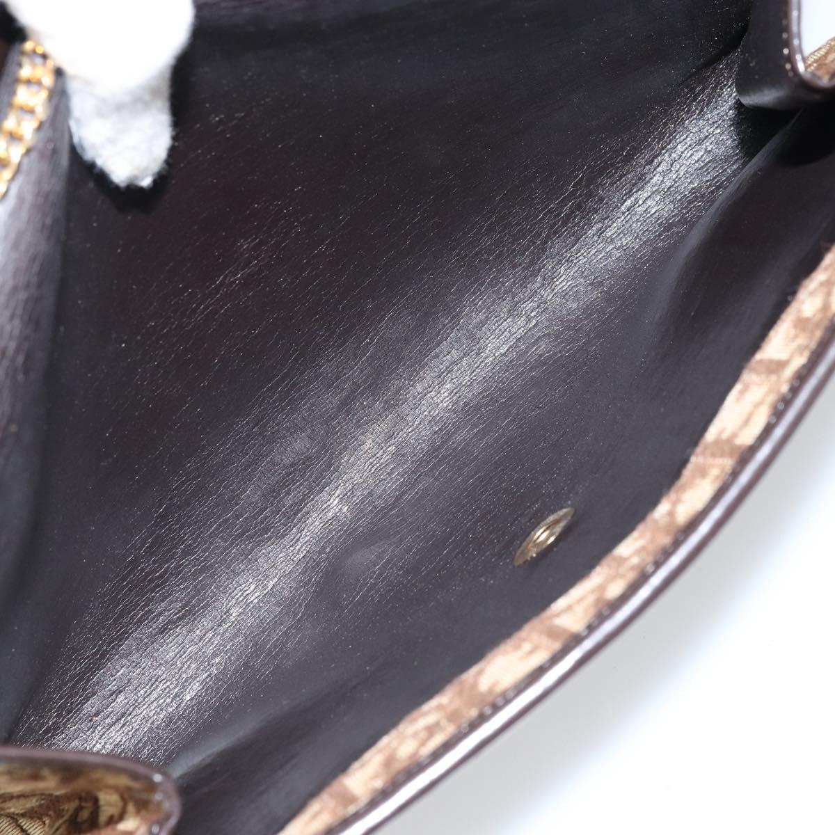 Christian Dior Trotter Canvas Chain Shoulder Bag Brown Gold Auth ARZ308A