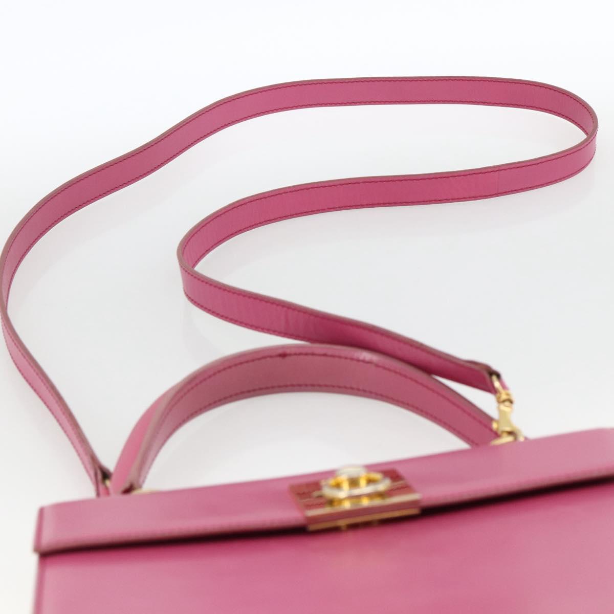 CELINE Hand Bag Leather 2way Pink Gold Auth ARZ310V