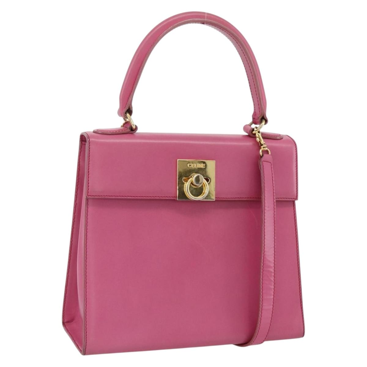 CELINE Hand Bag Leather 2way Pink Gold Auth ARZ310V
