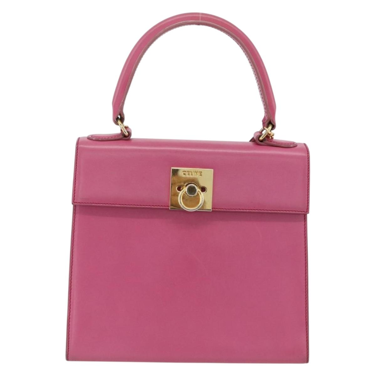 CELINE Hand Bag Leather 2way Pink Gold Auth ARZ310V