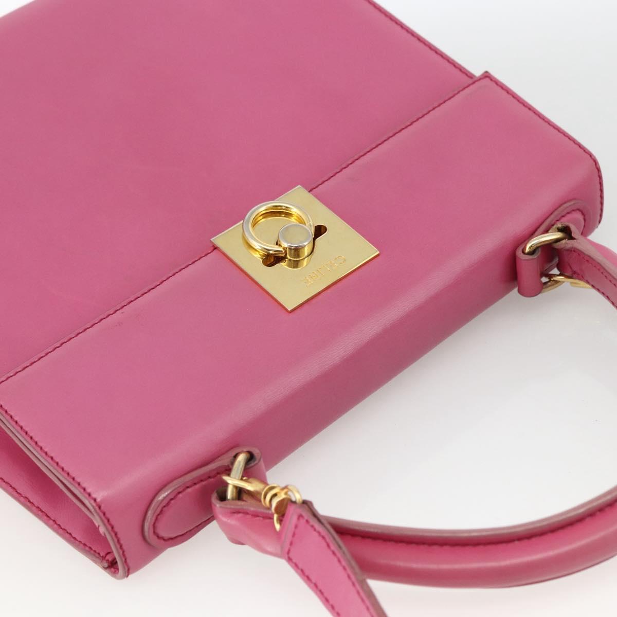 CELINE Hand Bag Leather 2way Pink Gold Auth ARZ310V