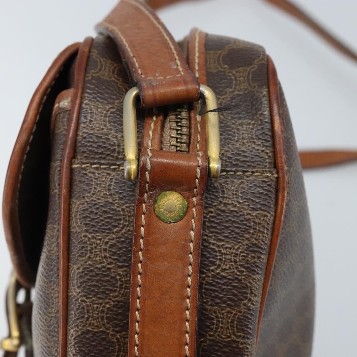 CELINE Macadam Canvas Shoulder Bag PVC Leather Brown Gold Auth ARZ311