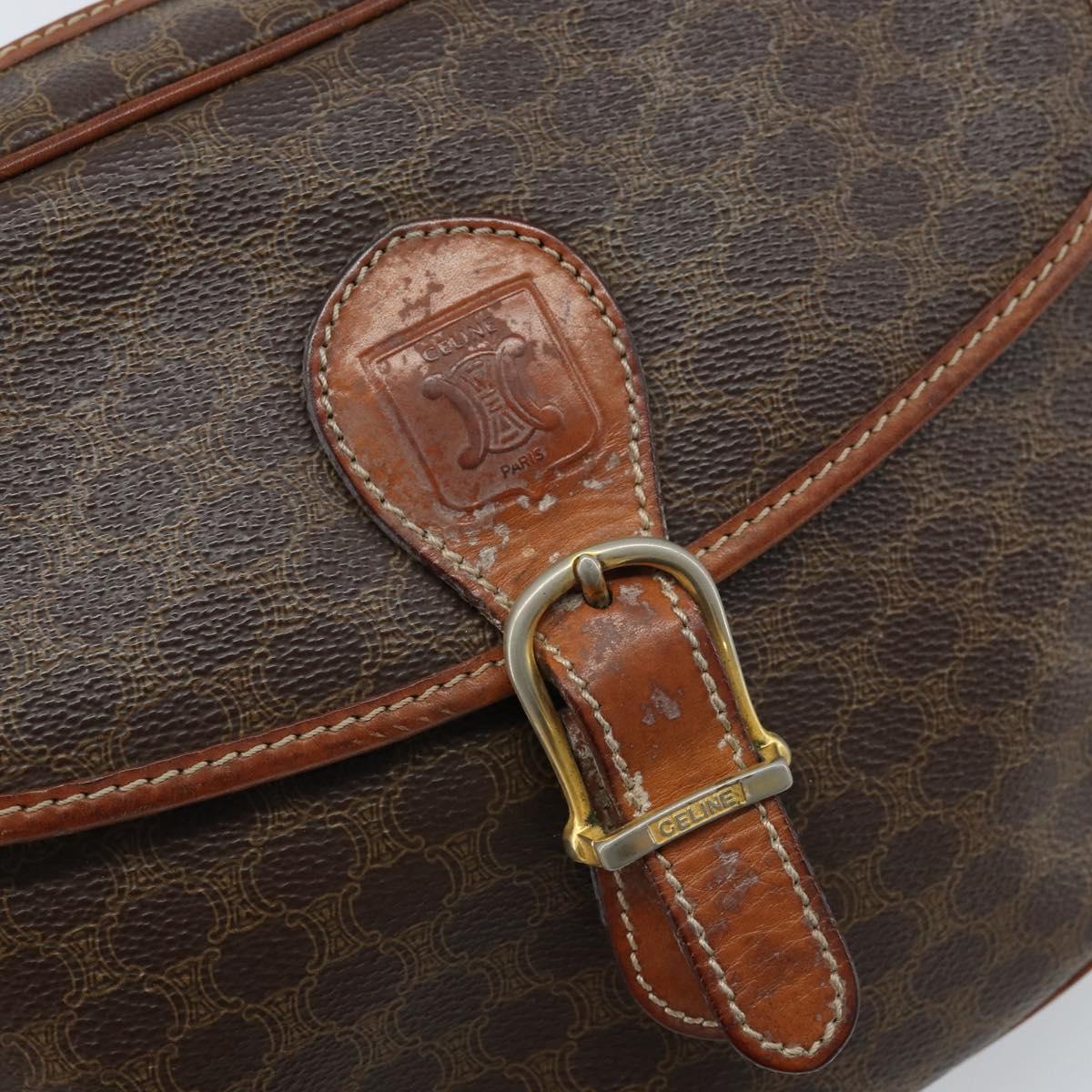 CELINE Macadam Canvas Shoulder Bag PVC Leather Brown Gold Auth ARZ311