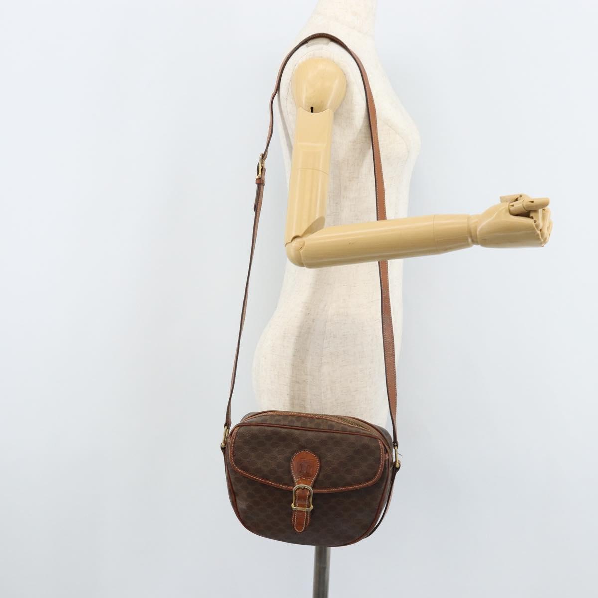 CELINE Macadam Canvas Shoulder Bag PVC Leather Brown Gold Auth ARZ311
