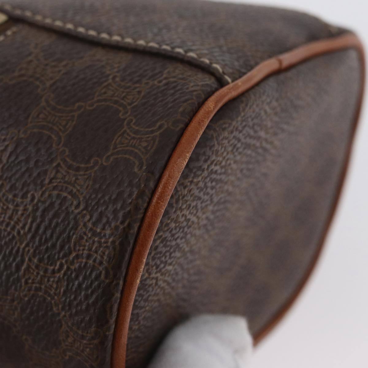 CELINE Macadam Canvas Mini Vanity Hand Bag PVC Leather Brown Gold Auth ARZ312A