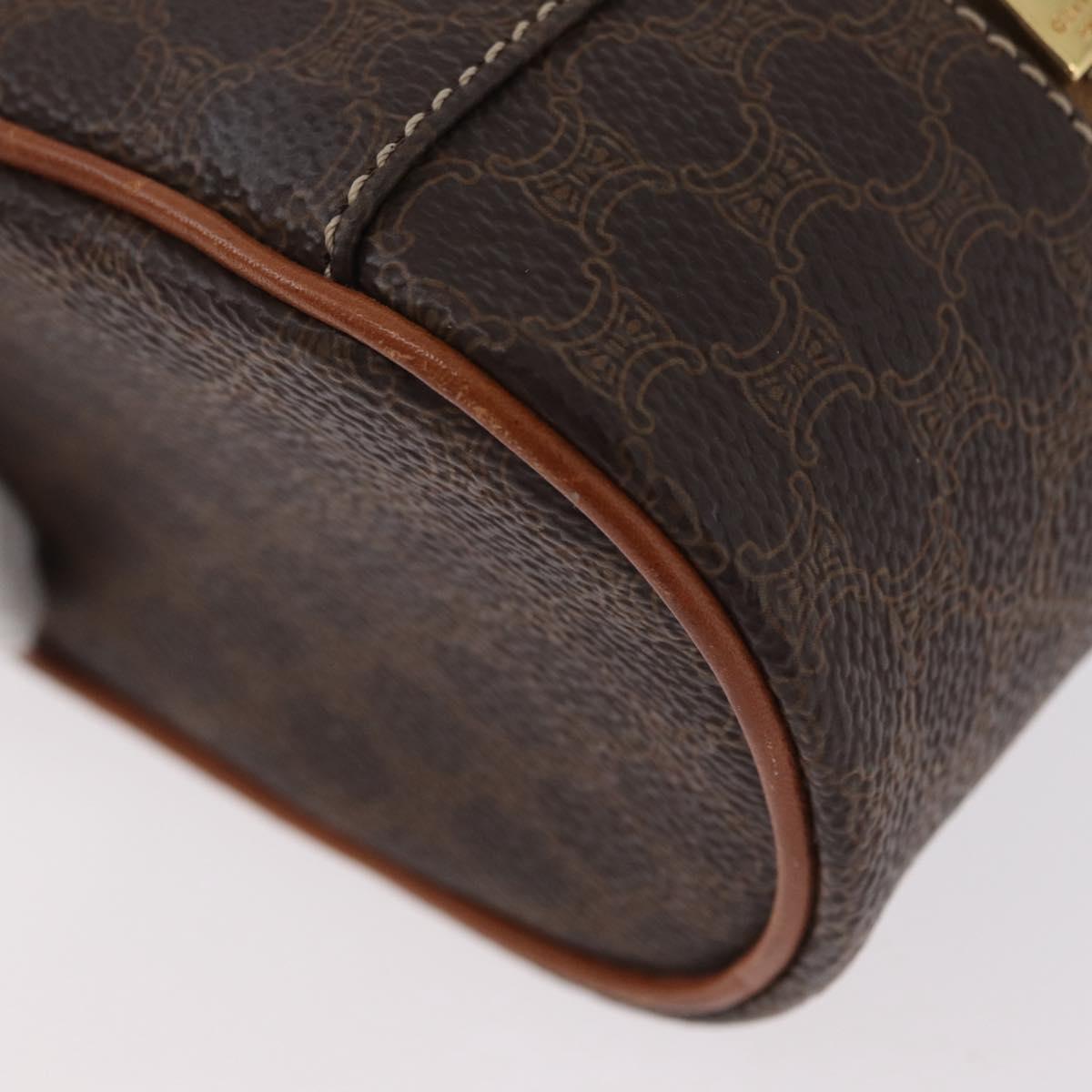 CELINE Macadam Canvas Mini Vanity Hand Bag PVC Leather Brown Gold Auth ARZ312A