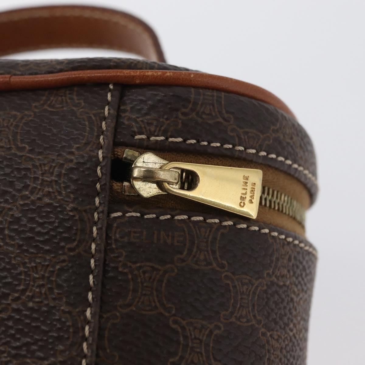 CELINE Macadam Canvas Mini Vanity Hand Bag PVC Leather Brown Gold Auth ARZ312A